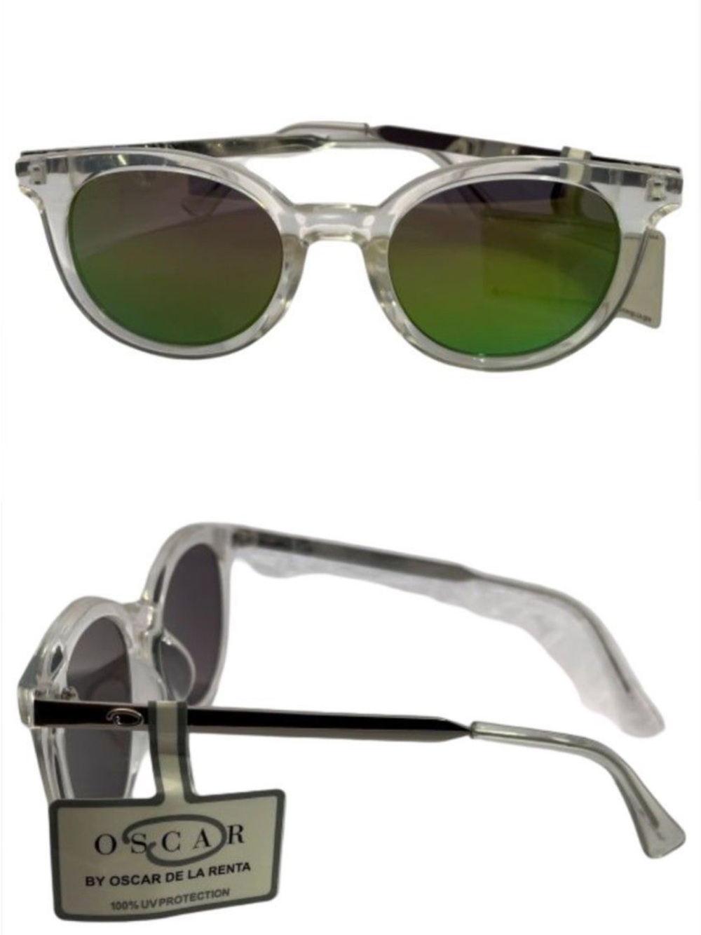 Oscar de la Renta Clear Frame Sunglasses with Green Mirrored Lenses